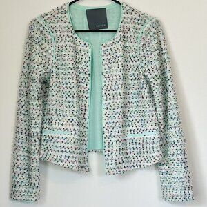 Matty M Seafoam Green Fuzzy Multicolor Open Front Cardigan - Size: Small